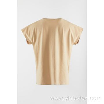 Applique solid T shirt with short sleeve